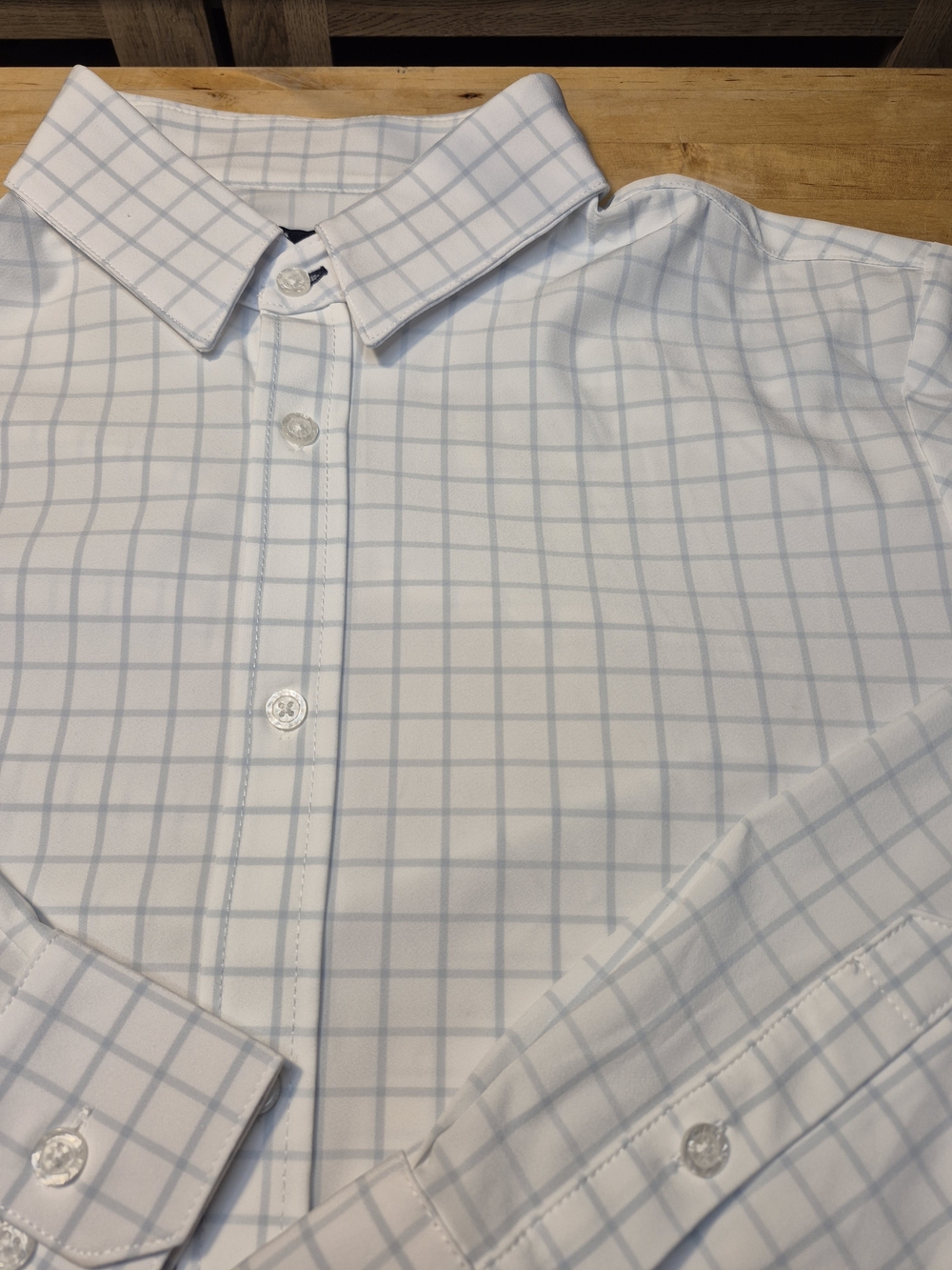 Mizzen+Main White Button-Down Shirt with Light Blue Windowpane